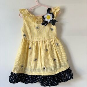 Counting Daisies 3t Girls Dress Seersucker Bumblebee Polka Dot Cute Spring EUC